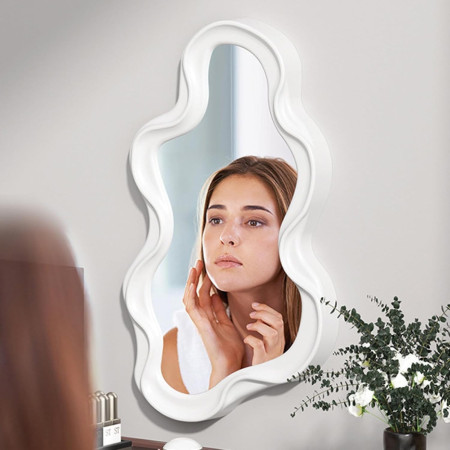 Oglinda de Perete,  Decorativa, pentru Baie, Dormitor, Sufragerie, Model Minimalist in Forma de Nor, 41x26 cm, Alb