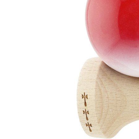 Kendama X Originala, Profesionala, Cyrax, Big Cups V2, Super Sticky cu Cupe Mari, din lemn 18 cm, Rulment Metalic cu Ata 55 cm, Gradient Rosu/Alb