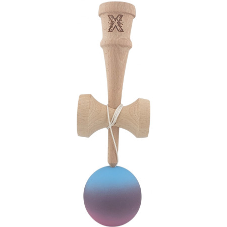 Kendama X Originala, Profesionala, Cyrax, din Lemn, 18 cm, Rubber Grip, Gradient Albastru deschis/Mov/Roz