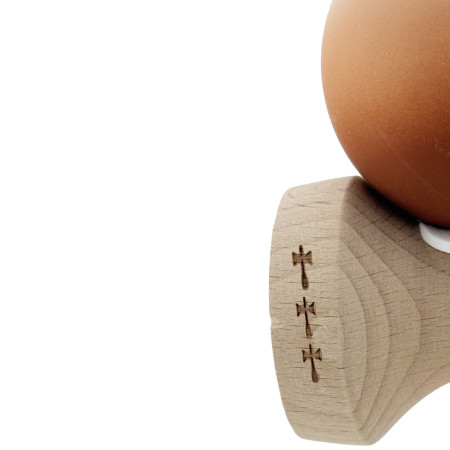 Kendama X Originala, Profesionala, Cyrax, Cupe Mari KING SIZE V3, Rubber Grip, Gaura in Baza, Rulment Metalic, din lemn 18 cm, Ata 62/65 cm, Gradient Alb/Maro