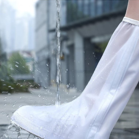 Protectie Incaltaminte pentru Ploaie si Noroi,  Impermeabila, Talpa Antiderapanta, cu Fermoar si Capsa, Inaltime 40 cm, Marime L 38-39, Alb