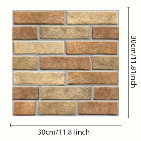 Set 10 x Placi Tapet Autocolant 3D cu Imitatie de Caramida de Piatra, pentru Perete Bucatarie Sufragerie, Usor de Curatat, Rezistent la Apa, Autoadeziv, 30x30 cm, Maro