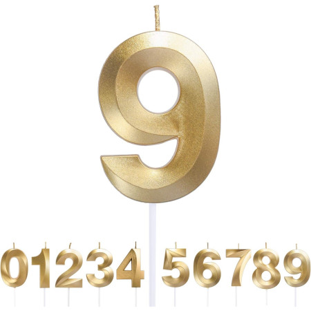 Lumanare Cifra 9, Cyrax, Model Diamond, 5 x 3.4 cm, Auriu