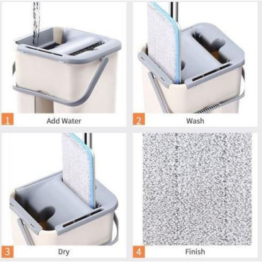Set de curatenie  mop si galeata, galeata 6 l, 2 rezerve microfibra incluse, design modern, pentru interior, material plastic, peri sintetici, plat, cu storcere, bej
