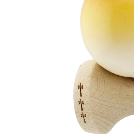 Kendama X Originala, Profesionala, Cyrax, Big Cups V2, Super Sticky cu Cupe Mari, din lemn 18 cm, Rulment Metalic cu Ata 55 cm, Portocaliu/Galben/Alb