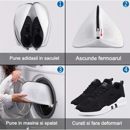 Sac pentru spalare si uscare incaltaminte  compatibil cu masina de spalat, material rezistent, 42 x 24 x 24 cm, alb