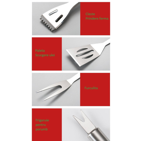 Set 20 Ustensile pentru Gratar, Cyrax, din Otel Inoxidabil, Geanta Oxford, Argintiu