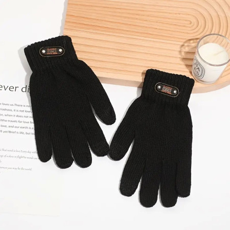 Manusi de Barbat,  Model Tricotat, Functie Touchscreen (ecran tactil), Material Acril, Manseta Elastica, Interior Catifelat, Marime Universala, Negru