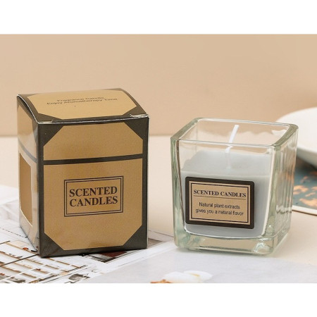 Lumanare Parfumata,  Model Pahar Transparent, cu Ulei Esential, 4.8 x 5.4 x 5.5 cm, Aroma de Chihlimbar, Gri