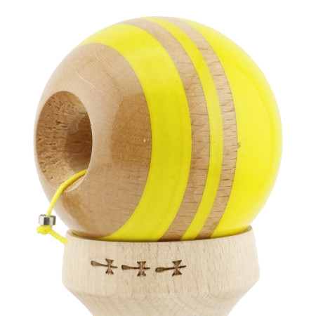 Kendama X Originala RAINBOW, Profesionala, Cyrax, Cupe Mari KING SIZE V3, Super Sticky, Gaura in Baza, Rulment Metalic, din lemn 18 cm, Ata 55 cm, Galben/Maro