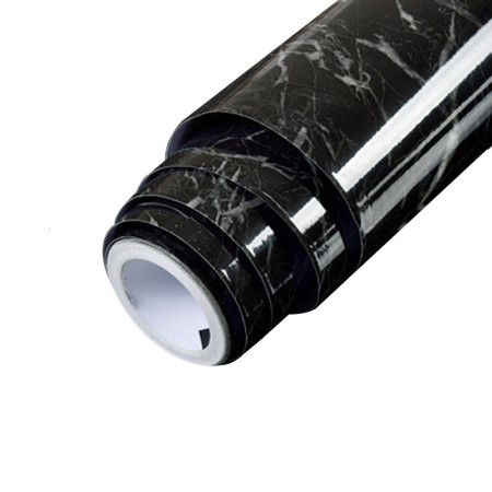 Tapet Autocolant pentru Bucatarie,  Rola cu Efect de Marmura, Folie Autoadeziva, 40cmx100cm, Negru