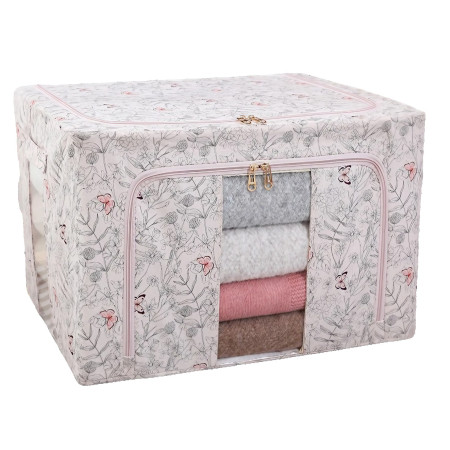 Cutie Depozitare,  66L, din Material Textil, 50 x 40 x 33 cm, pentru Haine si Lenjerii, Model Fluturasi, Roz