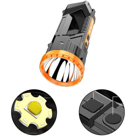 Lanterna LED,  Incarcare USB, Autonomie 8-24h, 2 Surse de Lumina, Principal si Lateral, Raza Maxima 100-200 m, COB, 5W, 23 x 10 x 10 cm, Galben