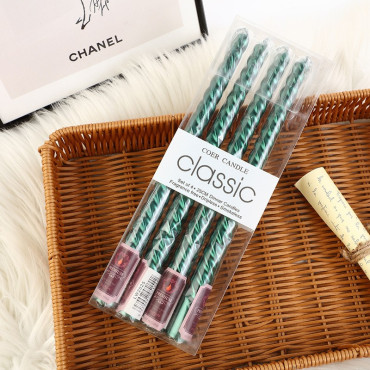 Set 4 Lumanari pentru Masa, Cina, Decor,  Model Rasucit, Lungime 25 cm, Verde