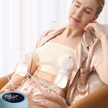Pompa de San Electrica 2 in 1, Cyrax, cu 2 Biberoane, Capacitate 180 ml, Incarcare USB Tip C, 1200 mAh, 2 Moduri, 9 Viteze, Albastru Transparent