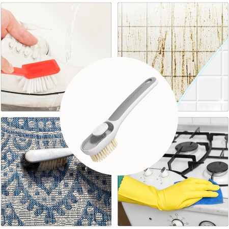 Perie Multifunctionala 2 in 1,  Perie Densa/Perie din Piele de Caprioara, cu Recipient Lichid, Maner Lung, 20.1x 4.3 x 5 cm, Gri