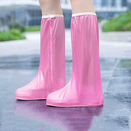 Protectie Incaltaminte pentru Ploaie si Noroi,  Impermeabila, Talpa Antiderapanta, cu Fermoar si Capsa, Inaltime 40 cm, Marime XL 40-41, Roz