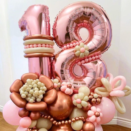 Balon din Folie Metalizata Cyrax, Figurina Cifra, Tema Aniversare 40 cm, Ambalaj Individual, Pai inclus, Umflare cu Aer sau Heliu, Rose Gold, Cifra 8