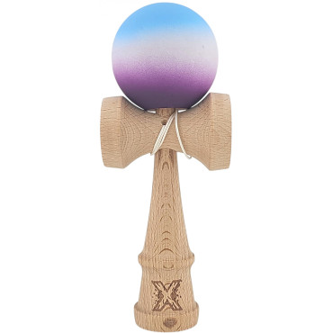 Kendama X Originala, Profesionala, Cyrax, din Lemn, Rubber Grip, 18 cm, Albastru/Alb/Violet 