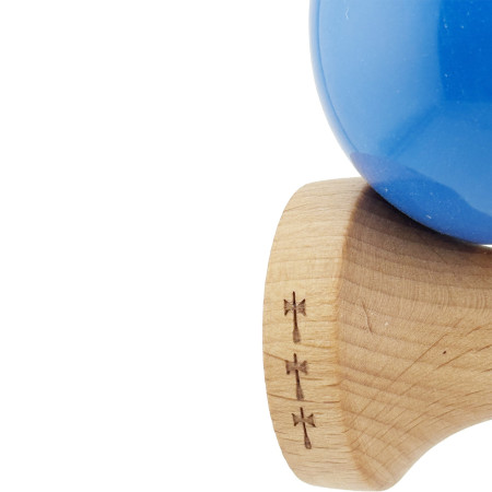 Kendama X Originala, Profesionala, Cyrax, Big Cups V2, Super Sticky cu Cupe Mari, Rulment Metalic, din lemn 18 cm, Ata 55 cm, Mov/Albastru