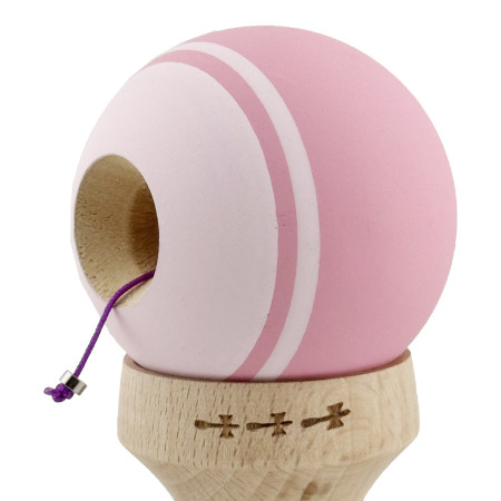 Kendama X Originala, Profesionala, Cyrax, Rubber Grip, Cupe Mari KING SIZE V3, Gaura in Baza, Rulment Metalic, din lemn 18 cm, Ata 62/65 cm, Bicolor Roz/Roz deschis