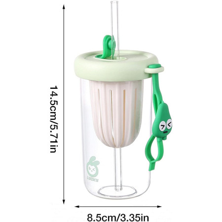 Pahar din silicon, cu capac si pai, pentru copii, Cyrax, anti-cadere, compartiment pentru fructe/ceai/gheata, rezistent la temperaturi inalte, 500ml, Verde, 14.5x8.8x20 cm