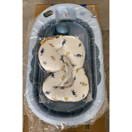Cada de Baie, Cyrax, pentru Copii 0 luni - 6 Ani, cu Termometru, Pliabila, Perna Suport Inclusa, din Plastic, 81.5 x 49 x 21.5 cm, Albastru