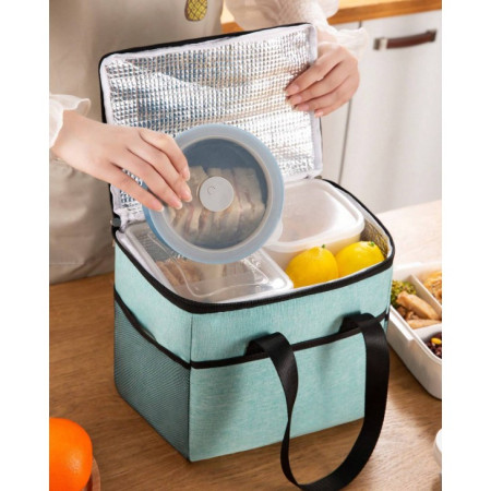 Geanta Termica Cyrax pentru Pranz, Compartimente Telefon si Tacamuri, Multifunctionala, Impermeabila, 24x18x21 cm, Verde