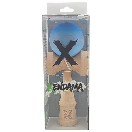 Kendama X Originala, Profesionala, Cyrax, din Lemn, Rubber Grip, 18 cm, Albastru/Gri/Bleu