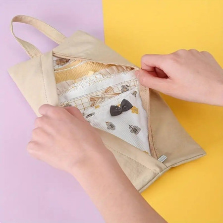 Geanta de Depozitare, Cyrax, Pentru Haine Mici, Lenjerie, Sosete, Cosmetice, Impermeabila, cu Maner, 10x20x3 cm, Crem