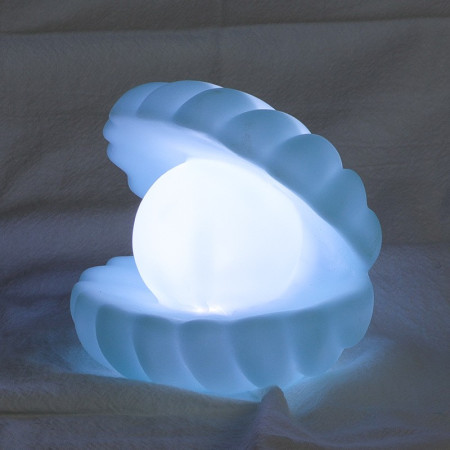 Lampa de Veghe,  Model Scoica cu Perla, Lumina Calda, 10 x 8.5 cm, Led, Baterii Incluse 3 x LR44, Albastru