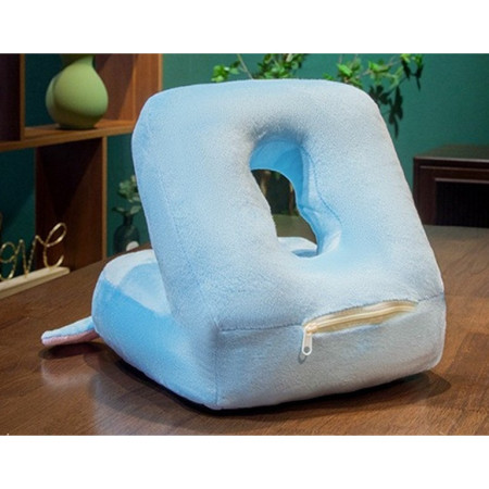 Perna din Spuma,  pentru Birou, Calatorii, Pauze, Model Elefant, Microfibra, 30x35x30 cm, Albastru