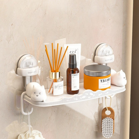 Suport pentru Baie,  Montare pe Perete, Model Pisicute, ABS, Adeziv, Raft pentru Depozitare, 33.4x17.7 cm, Alb