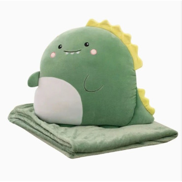 Patura 2in1 pentru Pat sau Canapea,  Model Jucarie Dinozaur cu Spatiu de Depozitare Patura, Microfibra, 1x1.7 m, Verde