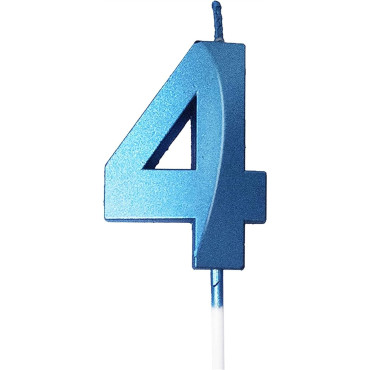 Lumanare Cifra 4, Cyrax, Model Diamond, 5 x 3.4 cm, Albastru