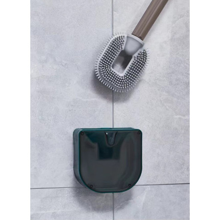 Perie de Toaleta,  cu Recipient pentru Detergent, din Plastic+TPR, Montare fara Perforare, 40 x 9 cm, Verde