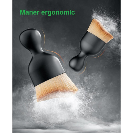 Pensula Multifunctionala, Cyrax, Pentru Machiaj sau Indepartat Praful din Masina, Par Sintetic, cu Capac de Protectie, Negru