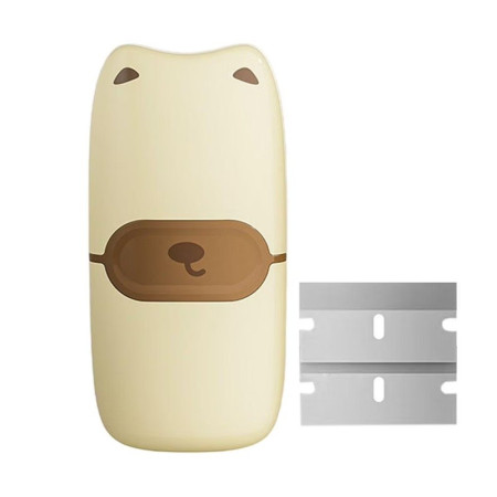 Mini Racleta de Curatare,  pentru Etichete, Adezivi, din ABS+ Metal, 2 Lame Incluse, Maro