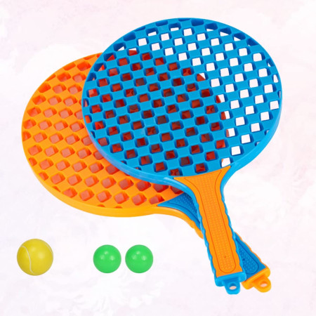 Set  Badminton pentru Copii, Cyrax, 2 Palete, 3 Mingi, Pentru Joaca si Antrenament, Albastru Portocaliu