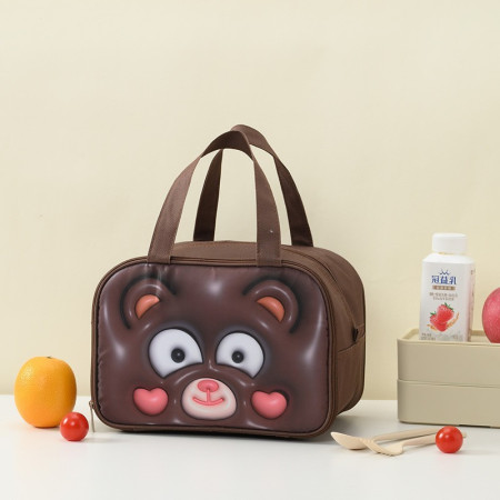 Geantă Frigorifică, Cyrax, cu Desene Animat 3D, Portabilă pentru Copii, de Prânz, din Pânză Oxford, 27.5x18x20 cm, Model Ursulet, Maro