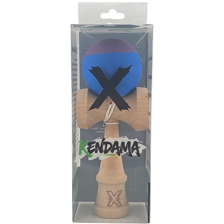Kendama X Originala, Profesionala, Cyrax, din Lemn, Rubber Grip, 18 cm, Albastru/Mov
