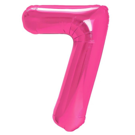 Balon din Folie Metalizata Cyrax, Figurina Cifra, Tema Aniversare 40 cm, Ambalaj Individual, Pai inclus, Umflare cu Aer sau Heliu, Roz, Cifra 7