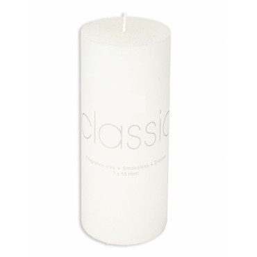 Lumanare Decorativa,  din Parafina, Cilindrica, Fara Fum si Fara Parfum, 7 x 15 cm, 500 g, Ardere 72h, Ivory Alb