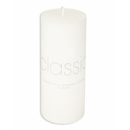 Lumanare Decorativa,  din Parafina, Cilindrica, Fara Fum si Fara Parfum, 7 x 15 cm, 500 g, Ardere 72h, Ivory Alb