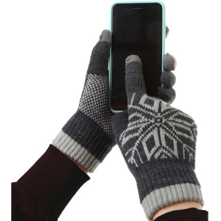 Manusi de Barbat,  Model Fulg, Functie Touchscreen (ecran tactil), Material Acril Tricotat, Manseta Elastica, Interior Catifelat, Marime Universala, Gri