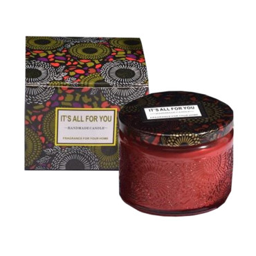 Lumanare Parfumata,  Model Borcan, Rosu, Aroma de Frezie de pere