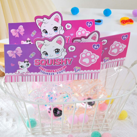 Jucarie Antistres Squishy, Cyrax, Labuta de Pisica Squeeze Toys, cu Revenire Lenta, 7.5 cm, Model 270519, Multicolor