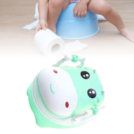 Olita pentru Copii, Cyrax, +1an, Portabila, Design Vacuta cu Capac, Model Prietenos, Non-Toxic, cu Manere, Compartiment Detasabil, Perie Inclusa, Usor de Curatat, Verde
