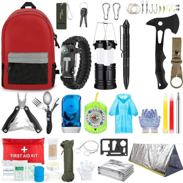 Kit supravietuire multifunctional  Instrumente profesionale, Agatatoare ghiozdan, pentru Camping, Drumetii, Aventuri in aer liber, borseta inclusa, gri
