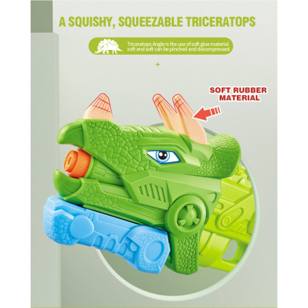 Pistol cu Apa pentru Copii, Rezervor, Pentru Piscina/Plaja, Cyrax, 6ani+, Triceratops, 3 duze, Verde, 640ML